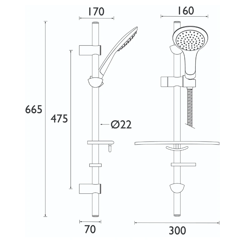 Bristan Commercial Single Function Extended Slide Bar Shower Kit - Chrome 4 Bristan Commercial Single Function Extended Slide Bar Shower Kit - Chrome - Image 2